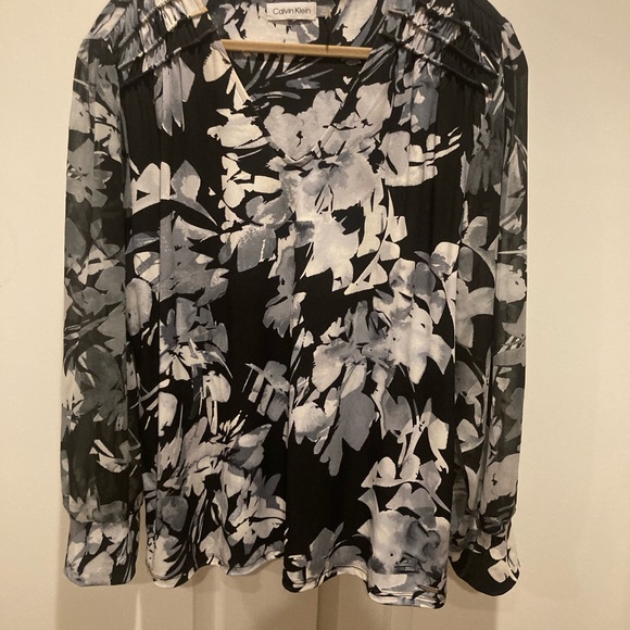 Calvin Klein Women's V-Neck Printed Chiffon Sleeve Blouse XL - Picture 2 of 7